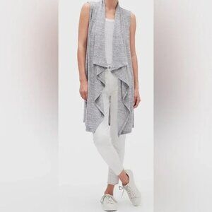 Banana Republic Grey Draped Waterfall Long Open Cardigan Knit Sweater Vest - XS